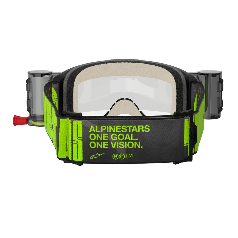 Gogle motocrossowe Alpinestars Vision 5 Hollow ROLL-OFF Wide Vision szaro-fluo żółte z przezroczystą plexi