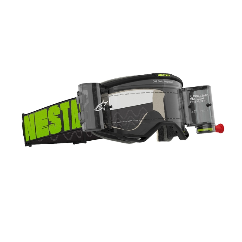Gogle motocrossowe Alpinestars Vision 5 Hollow ROLL-OFF Wide Vision szaro-fluo żółte z przezroczystą plexi