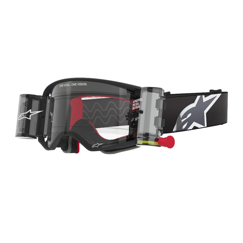 Gogle motocrossowe Alpinestars Supertech Corp ROLL-OFF Wide Vision w kolorze czarno-szarym z przezroczystymi soczewkami