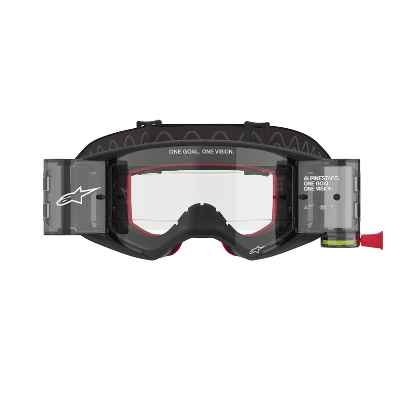 Gogle motocrossowe Alpinestars Supertech Corp ROLL-OFF Wide Vision w kolorze czarno-szarym z przezroczystymi soczewkami