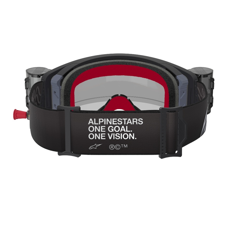 Gogle motocrossowe Alpinestars Supertech Corp ROLL-OFF Wide Vision w kolorze czarno-szarym z przezroczystymi soczewkami