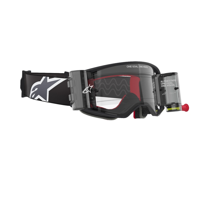 Gogle motocrossowe Alpinestars Supertech Corp ROLL-OFF Wide Vision w kolorze czarno-szarym z przezroczystymi soczewkami
