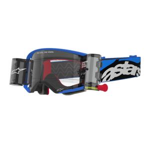 Gogle motocrossowe Alpinestars Supertech Stream ROLL-OFF Wide Vision w kolorze niebieskim z przezroczystymi soczewkami