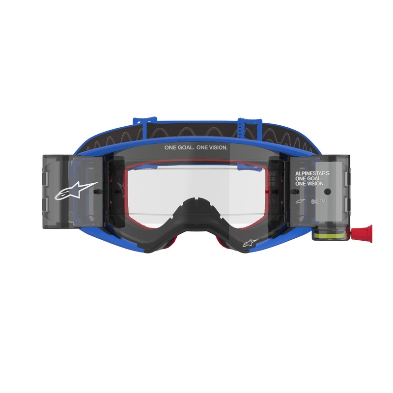 Gogle motocrossowe Alpinestars Supertech Stream ROLL-OFF Wide Vision w kolorze niebieskim z przezroczystymi soczewkami
