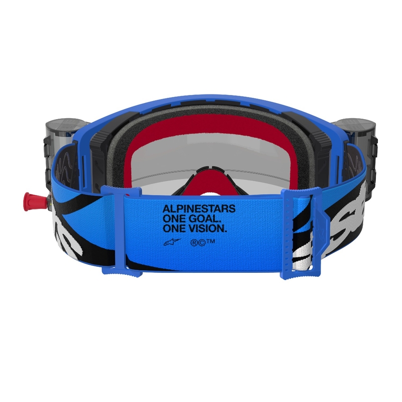 Gogle motocrossowe Alpinestars Supertech Stream ROLL-OFF Wide Vision w kolorze niebieskim z przezroczystymi soczewkami