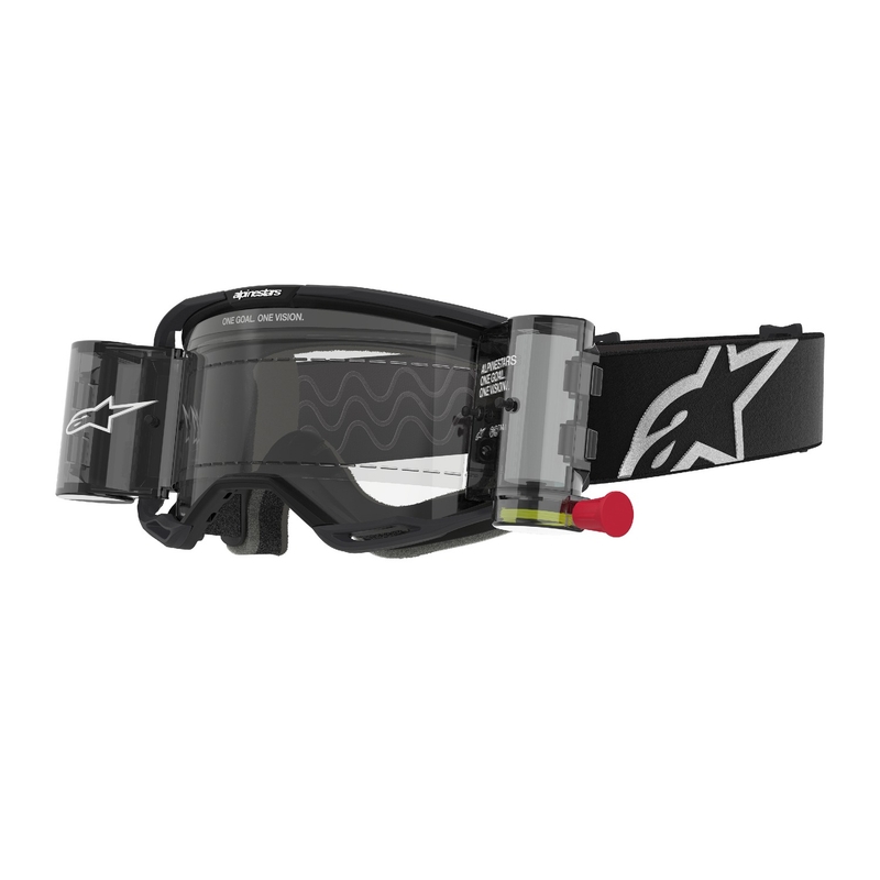 Czarne gogle motocrossowe Alpinestars Vision 8 Corp ROLL-OFF Wide Vision z przezroczystymi soczewkami