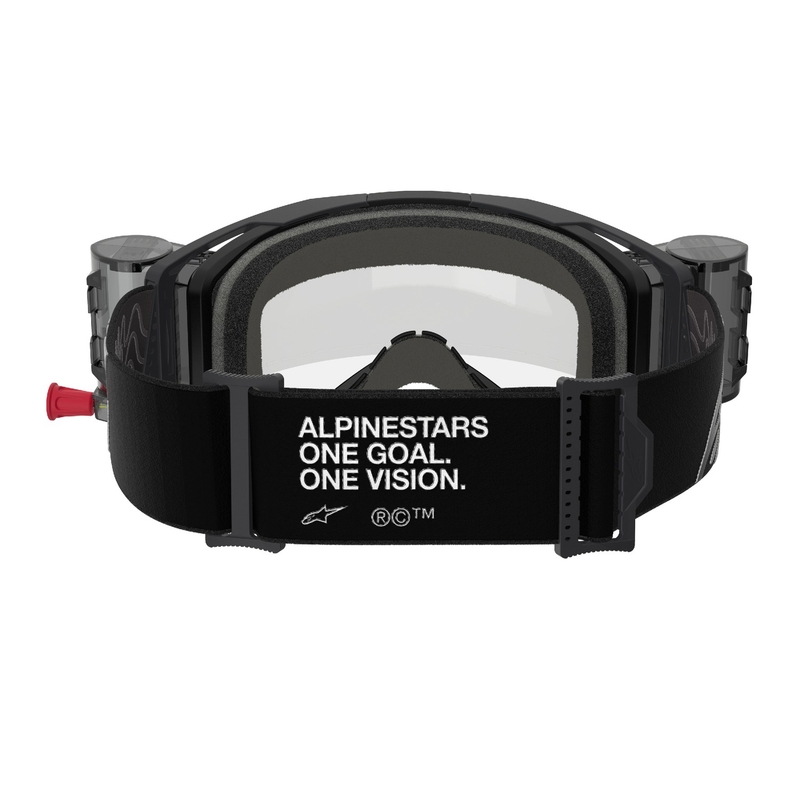 Czarne gogle motocrossowe Alpinestars Vision 8 Corp ROLL-OFF Wide Vision z przezroczystymi soczewkami