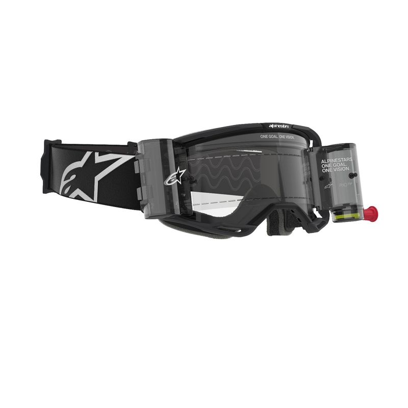 Czarne gogle motocrossowe Alpinestars Vision 8 Corp ROLL-OFF Wide Vision z przezroczystymi soczewkami