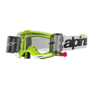 Gogle motocrossowe Alpinestars Vision 8 Wordmark ROLL-OFF Wide Vision biało-fluo żółte z przezroczystymi soczewkami