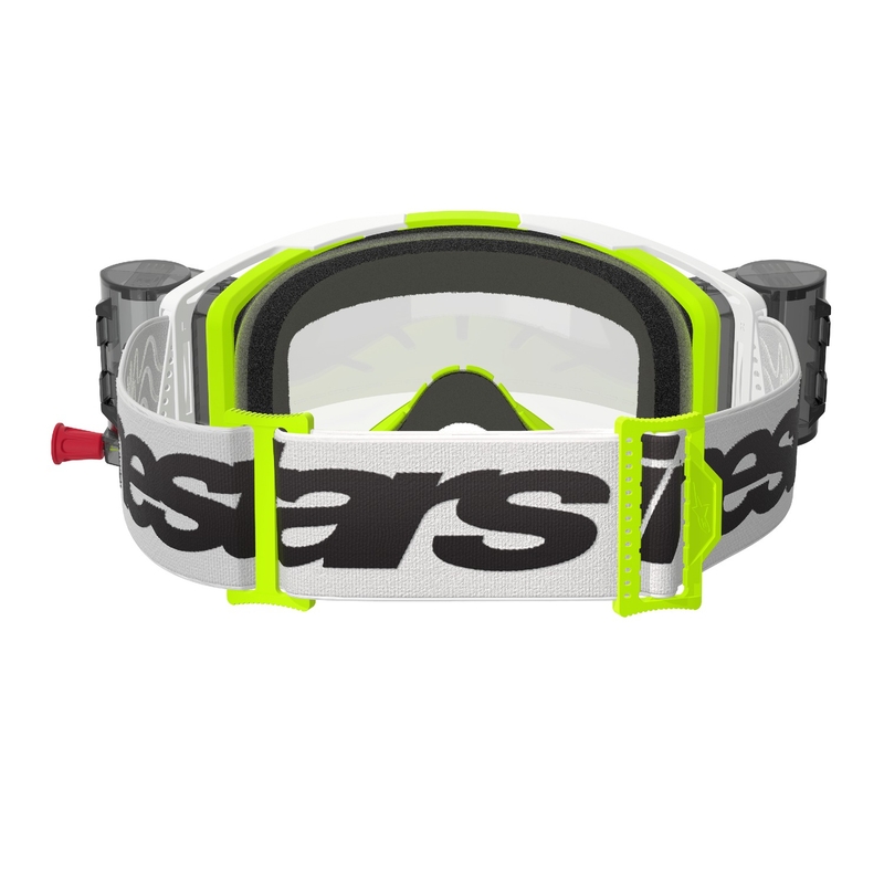 Gogle motocrossowe Alpinestars Vision 8 Wordmark ROLL-OFF Wide Vision biało-fluo żółte z przezroczystymi soczewkami