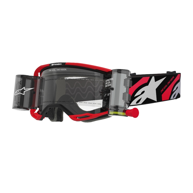 Gogle motocrossowe Alpinestars Vision 8 Luar ROLL-OFF w kolorze czerwono-czarnym z przezroczystymi soczewkami