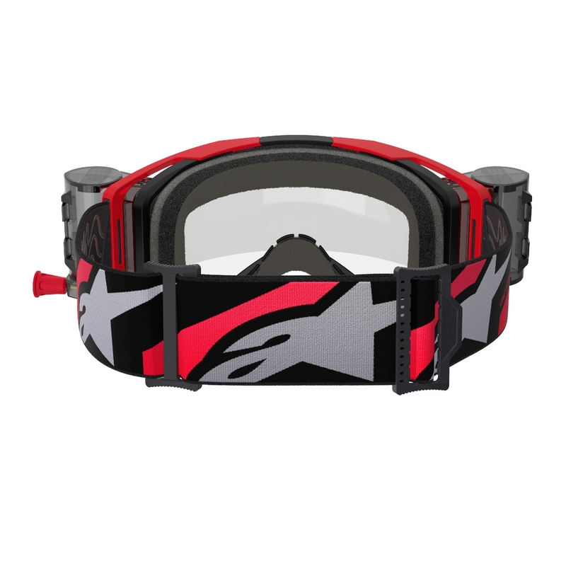 Gogle motocrossowe Alpinestars Vision 8 Luar ROLL-OFF w kolorze czerwono-czarnym z przezroczystymi soczewkami