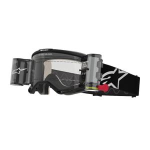 Czarne gogle motocrossowe Alpinestars Vision 5 Corp ROLL-OFF Wide Vision z przezroczystymi soczewkami