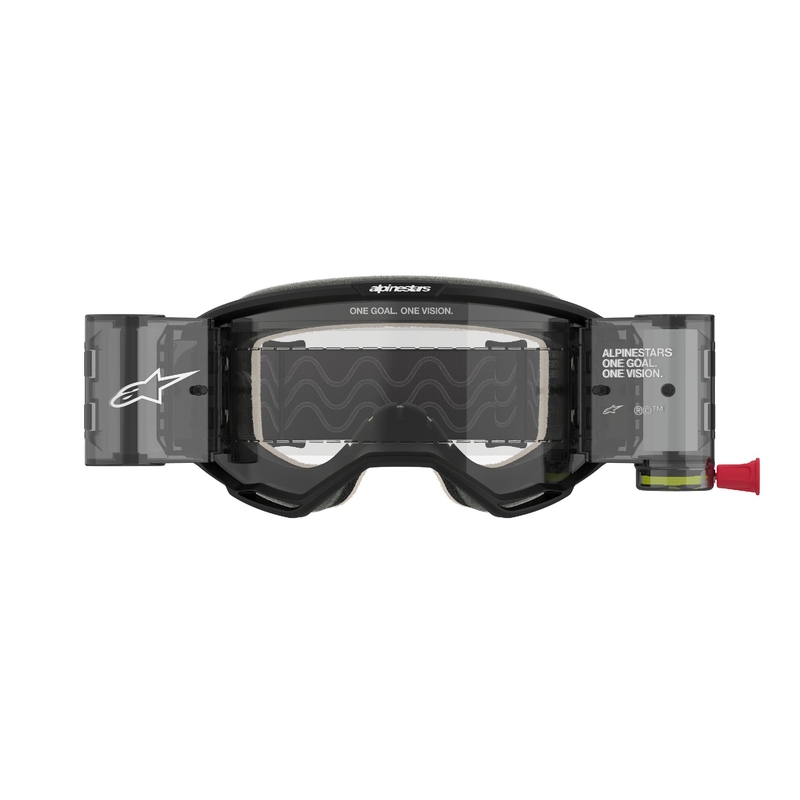Czarne gogle motocrossowe Alpinestars Vision 5 Corp ROLL-OFF Wide Vision z przezroczystymi soczewkami