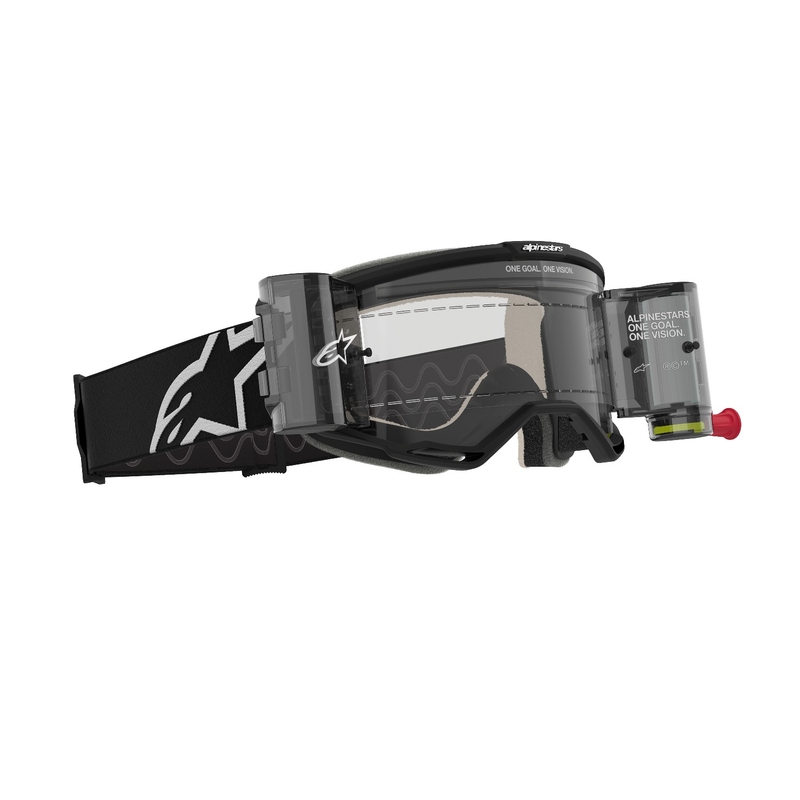 Czarne gogle motocrossowe Alpinestars Vision 5 Corp ROLL-OFF Wide Vision z przezroczystymi soczewkami
