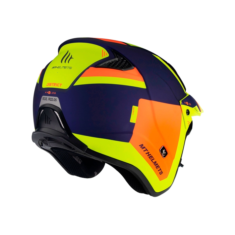Kask motocyklowy otwarty MT District SV Analog D27 niebiesko-pomarańczowo-fluo żółty - II. jakość
