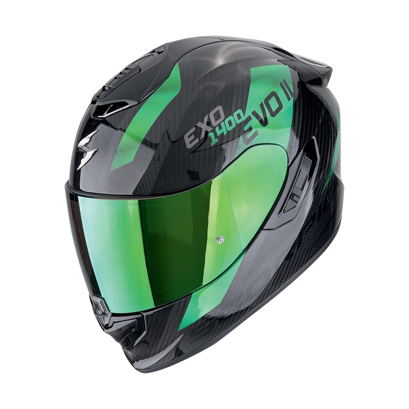 Kask motocyklowy integralny Scorpion EXO-1400 EVO II CARBON AIR PLATTED czarno-zielony wyprzedaż