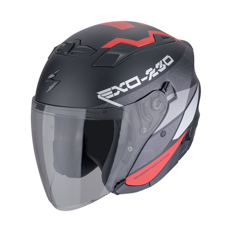 Kask motocyklowy otwarty SCORPION EXO-230 BAND matowy czarno-czerwono-srebrny wyprzedaż