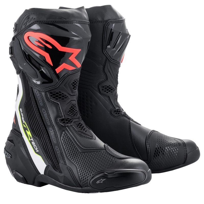 Buty motocyklowe Alpinestars Supertech R czarno-biało-fluo czerwono-fluo żółte