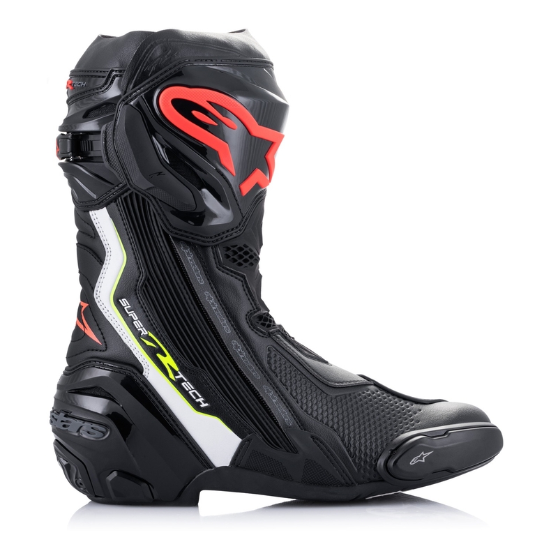 Buty motocyklowe Alpinestars Supertech R czarno-biało-fluo czerwono-fluo żółte