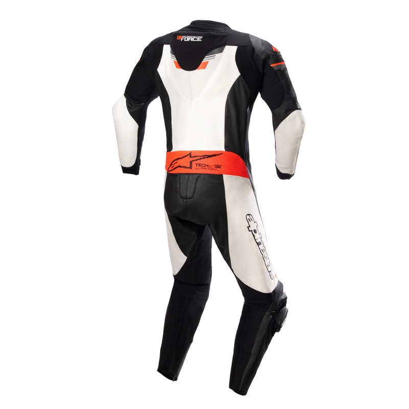 Kompatybilny jednoczęściowy skórzany kombinezon motocyklowy Alpinestars GP Force TECH-AIR 5 w kolorze czarno-biało-fluoczerwonym