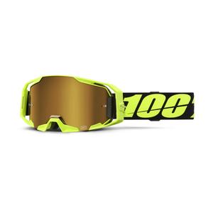 Gogle motocrossowe 100% ARmatic Neon Yellow ze złotą prawdziwą plexi