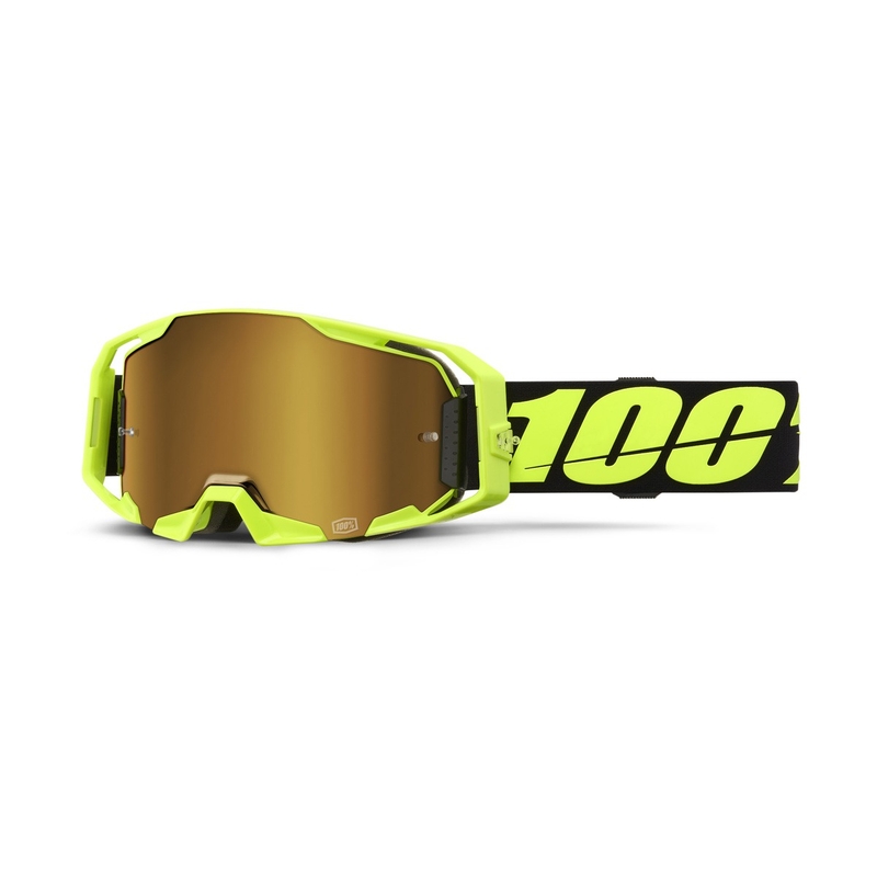 Gogle motocrossowe 100% ARmatic Neon Yellow ze złotą prawdziwą plexi