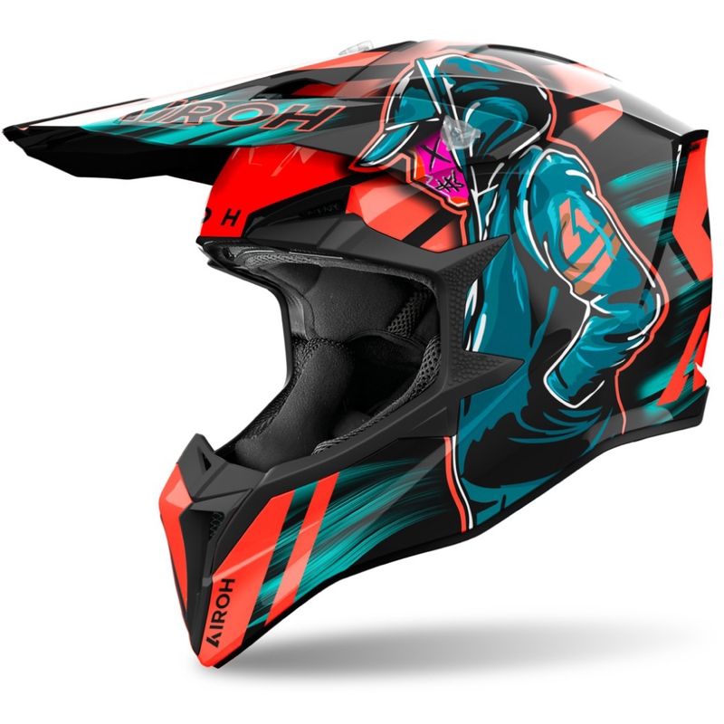 Kask motocrossowy Airoh Wraaap Cyber w kolorze pomarańczowym błyszczącym