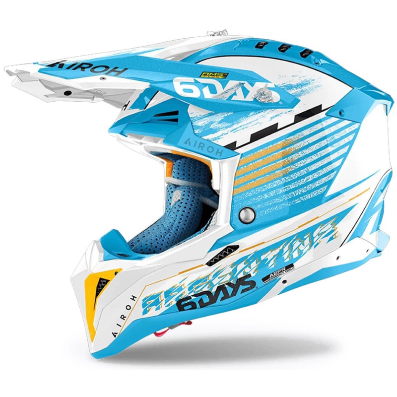 Kask motocrossowy Airoh Aviator 3 Six Days Argentina, błyszczący niebieski