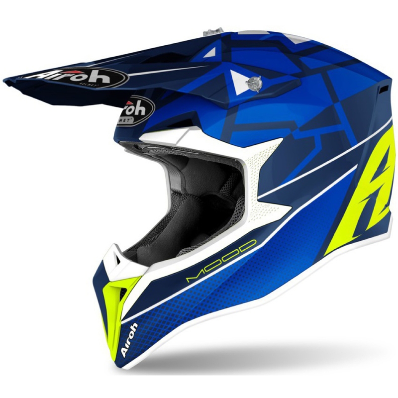 Dziecięcy kask motocrossowy Airoh Wraap Youth Mood niebiesko-biało-żółty