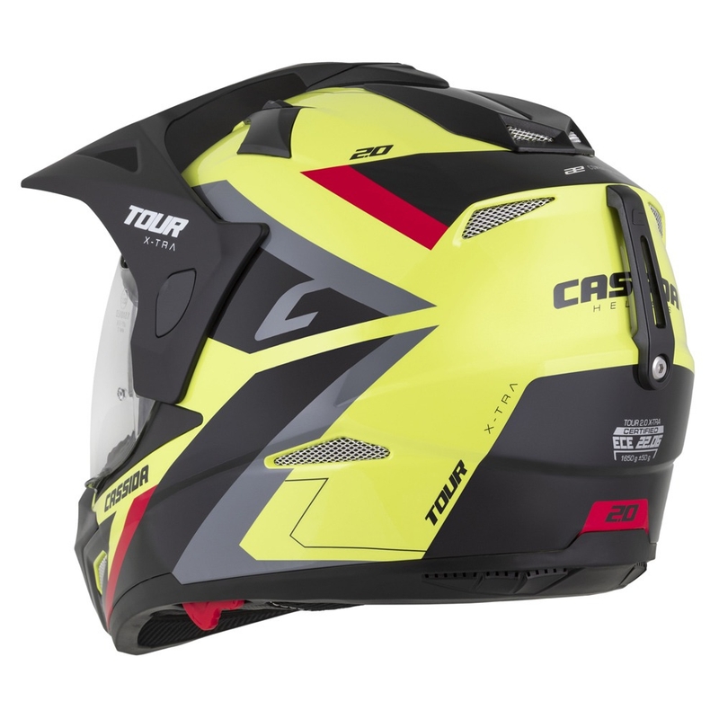 Kask enduro Cassida Tour 2.0 X-tra fluo żółto-czarno-czerwono-szary z czarnym matowym wizjerem
