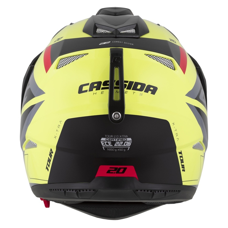 Kask enduro Cassida Tour 2.0 X-tra fluo żółto-czarno-czerwono-szary z czarnym matowym wizjerem