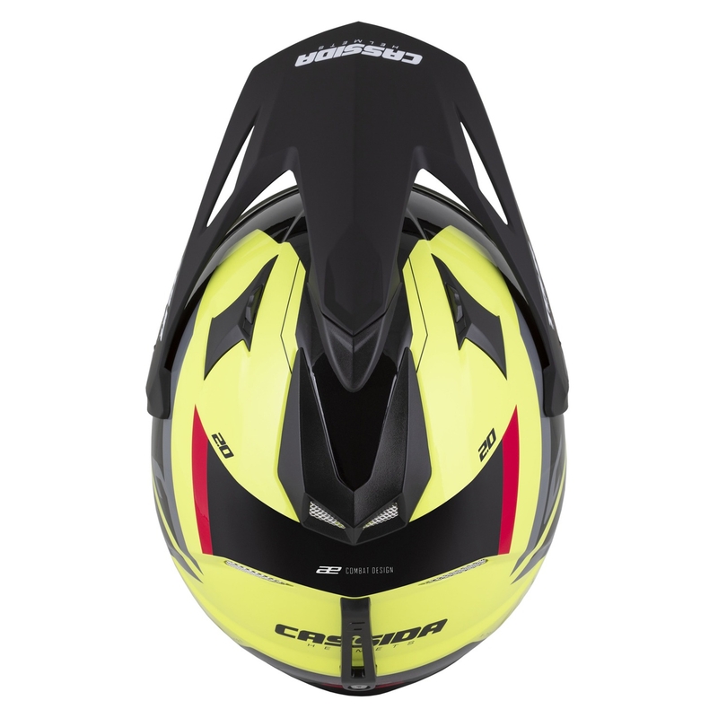 Kask enduro Cassida Tour 2.0 X-tra fluo żółto-czarno-czerwono-szary z czarnym matowym wizjerem