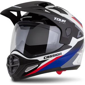 Kask enduro Cassida Tour 2.0 X-tra biało-niebiesko-czerwono-czarny z czarnym matowym wizjerem