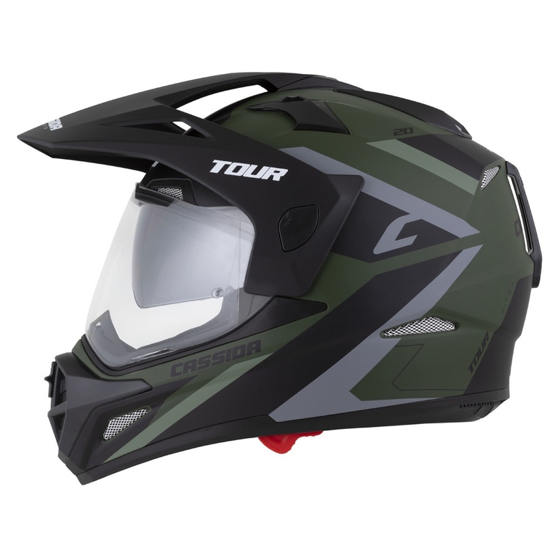 Kask enduro Cassida Tour 2.0 X-tra matowy zielono-szaro-czarny z czarnym matowym wizjerem