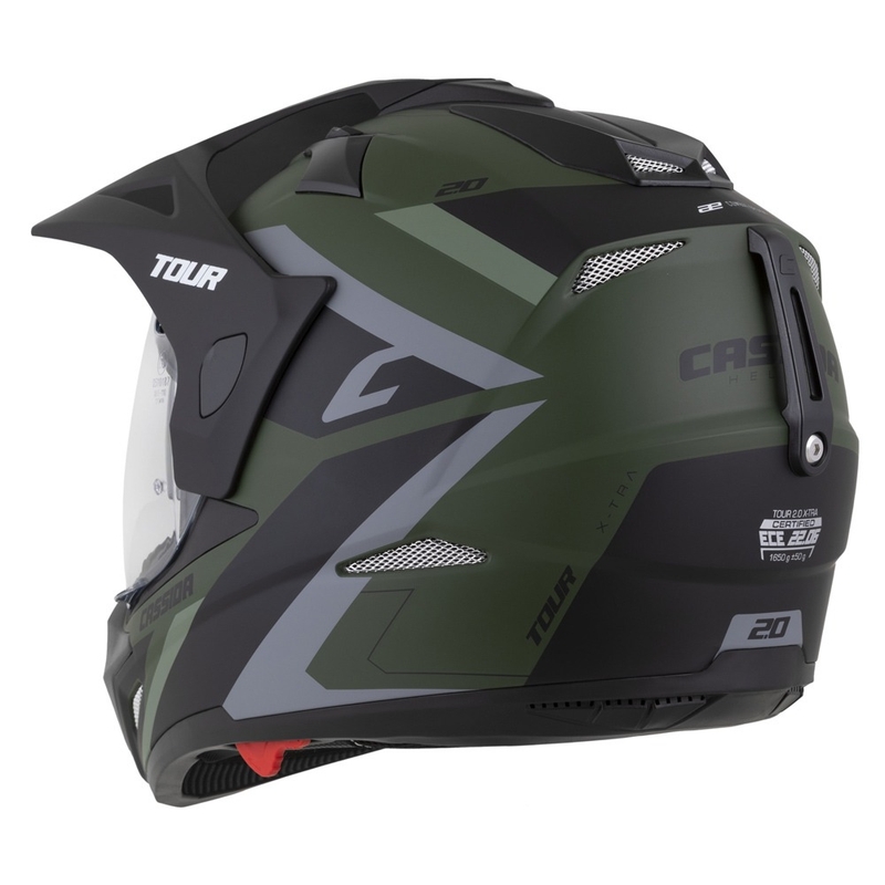 Kask enduro Cassida Tour 2.0 X-tra matowy zielono-szaro-czarny z czarnym matowym wizjerem