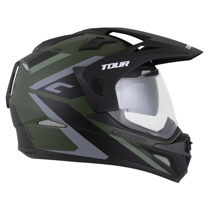 Kask enduro Cassida Tour 2.0 X-tra matowy zielono-szaro-czarny z czarnym matowym wizjerem
