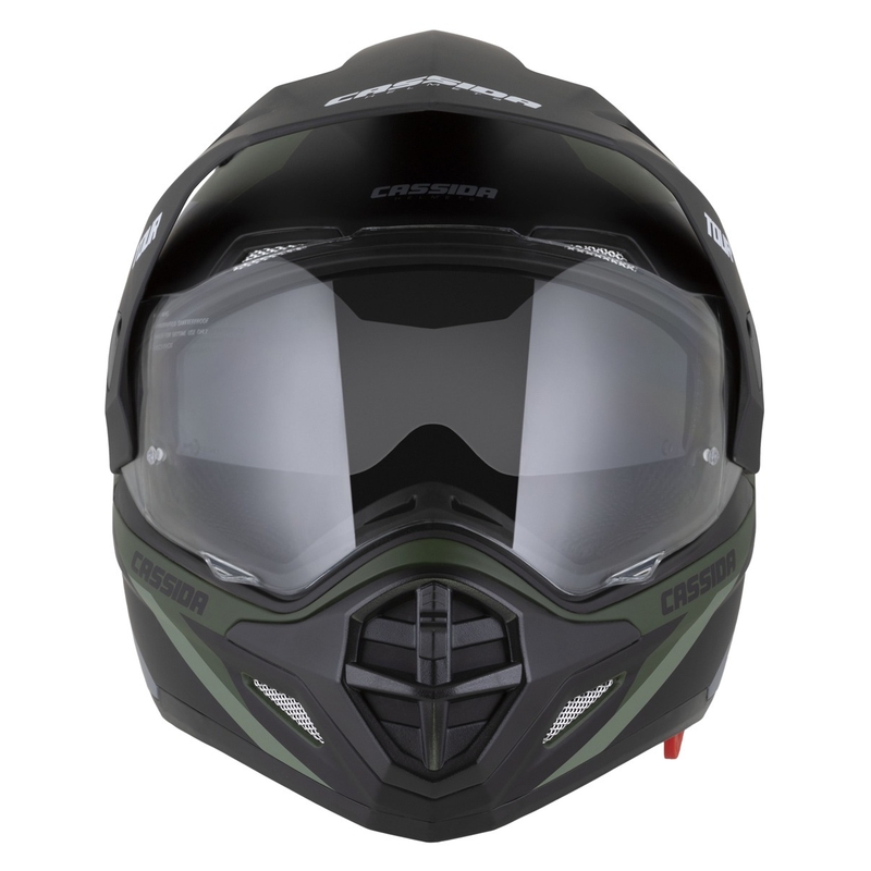 Kask enduro Cassida Tour 2.0 X-tra matowy zielono-szaro-czarny z czarnym matowym wizjerem