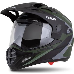 Kask enduro Cassida Tour 2.0 X-tra matowy zielono-szaro-czarny z czarnym matowym wizjerem