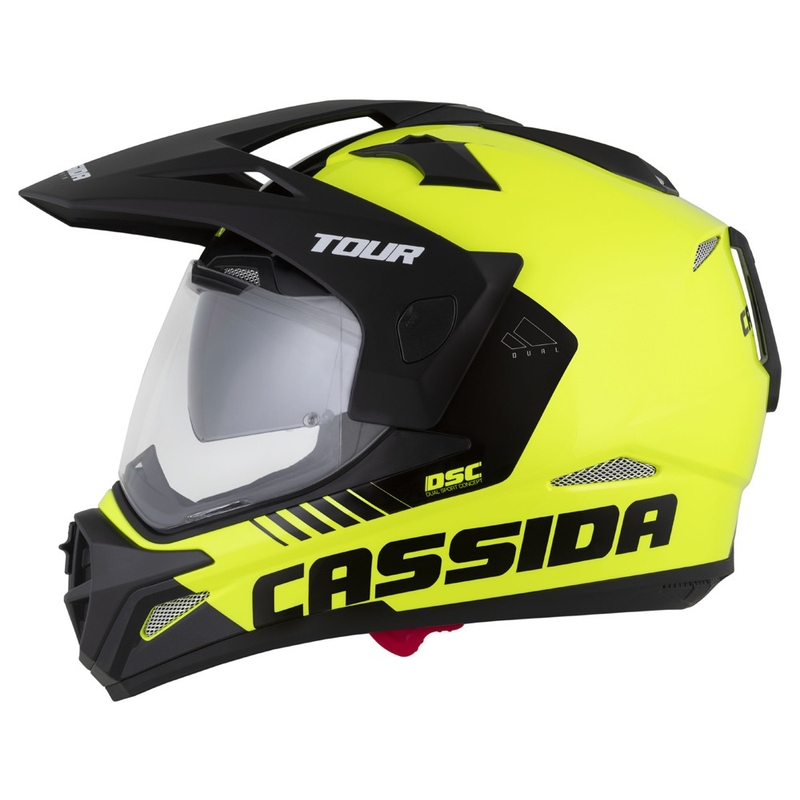 Kask enduro Cassida Tour 2.0 Dual fluo żółto-czarno-czarny z czarnym matowym wizjerem
