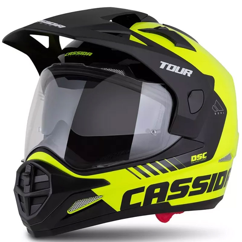 Kask enduro Cassida Tour 2.0 Dual fluo żółto-czarno-czarny z czarnym matowym wizjerem