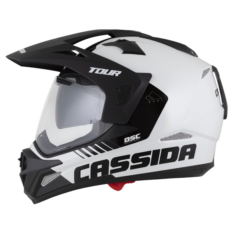 Kask enduro Cassida Tour 2.0 Dual biało-czarny z czarnym matowym wizjerem
