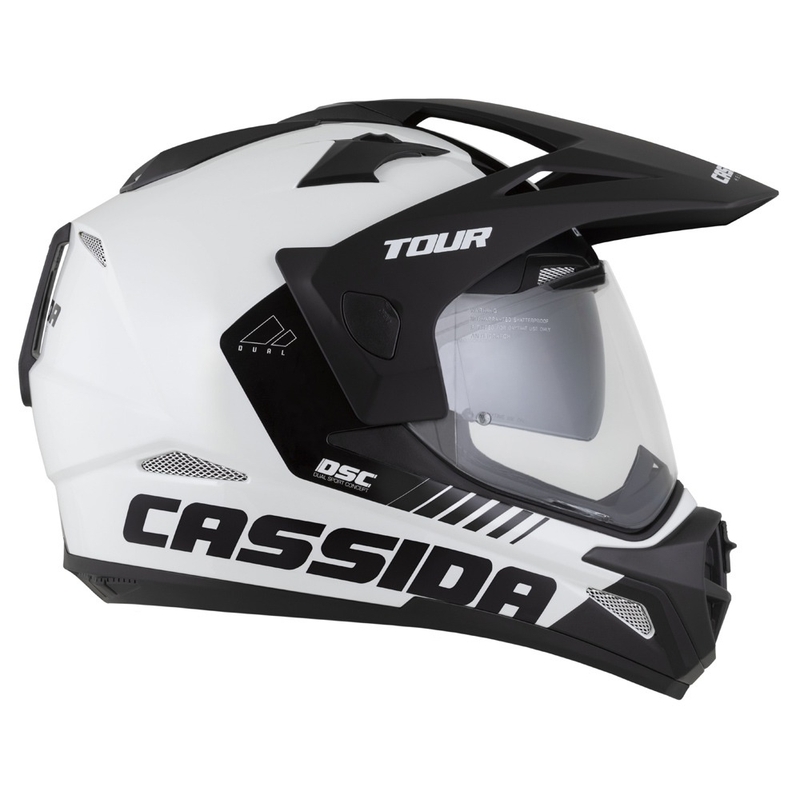 Kask enduro Cassida Tour 2.0 Dual biało-czarny z czarnym matowym wizjerem