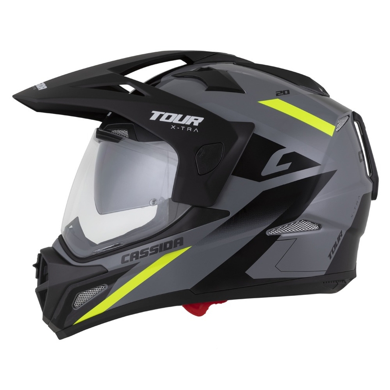 Kask enduro Cassida Tour 2.0 X-tra szaro-fluo żółto-czarny z czarnym matowym wizjerem