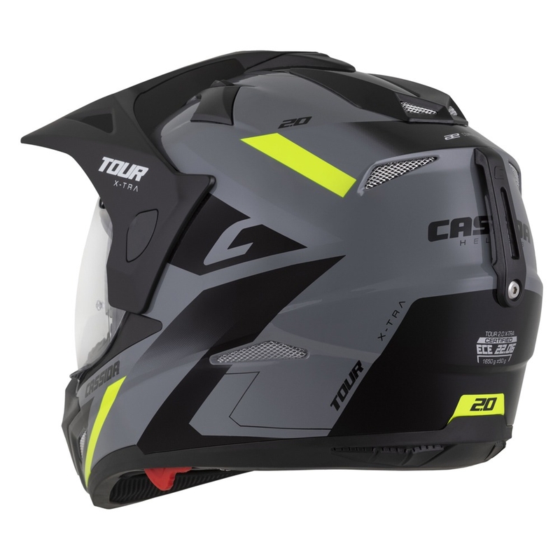 Kask enduro Cassida Tour 2.0 X-tra szaro-fluo żółto-czarny z czarnym matowym wizjerem