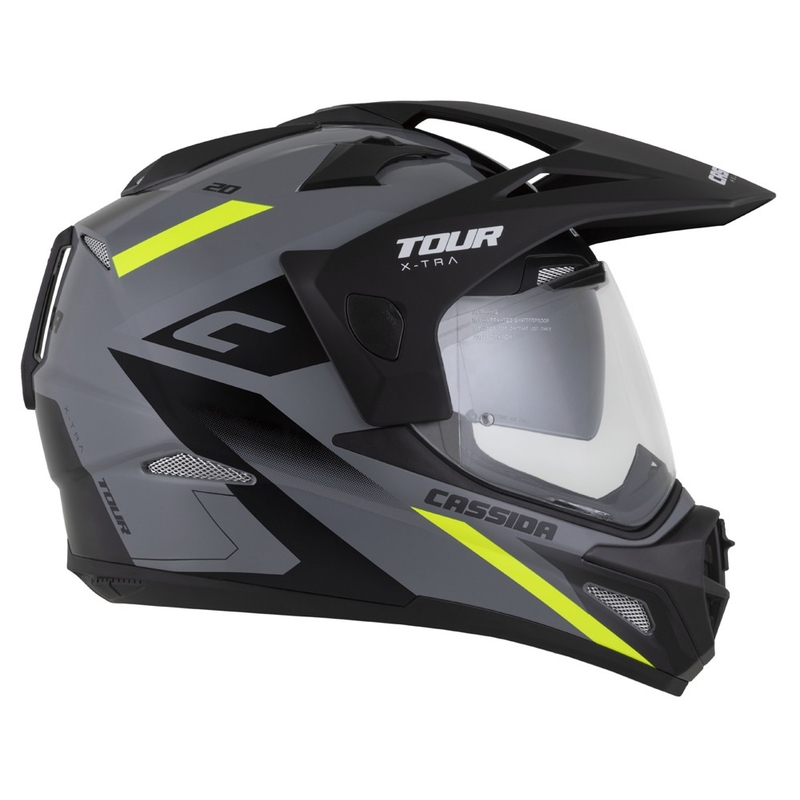 Kask enduro Cassida Tour 2.0 X-tra szaro-fluo żółto-czarny z czarnym matowym wizjerem