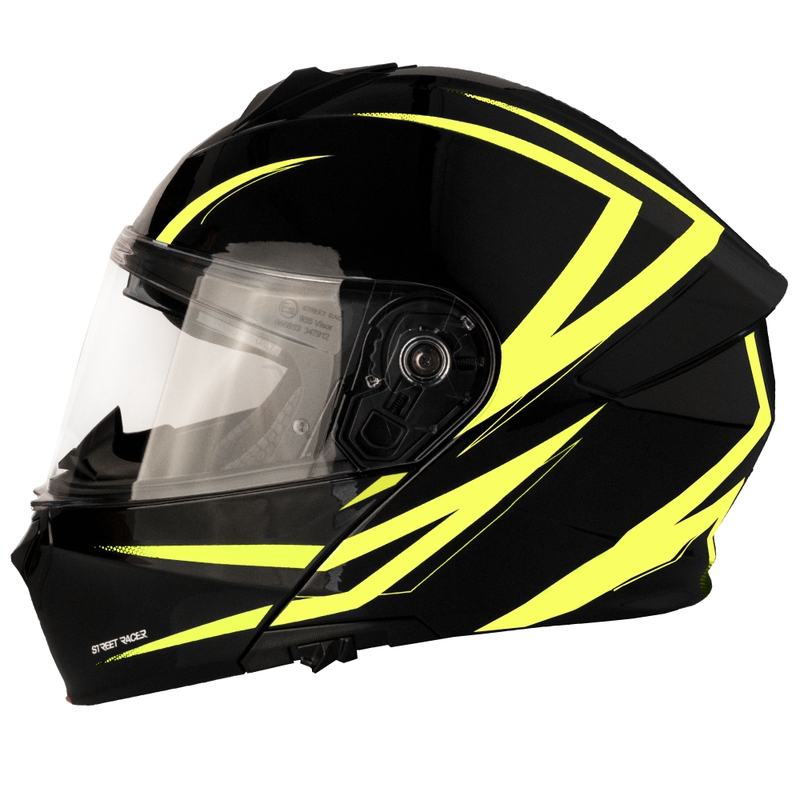 Kask motocyklowy składany Street Racer Fury czarno-fluo żółty