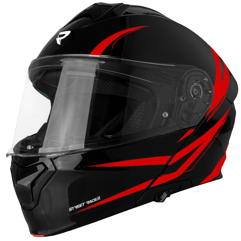 Kask motocyklowy składany Street Racer Fury czarno-czerwony