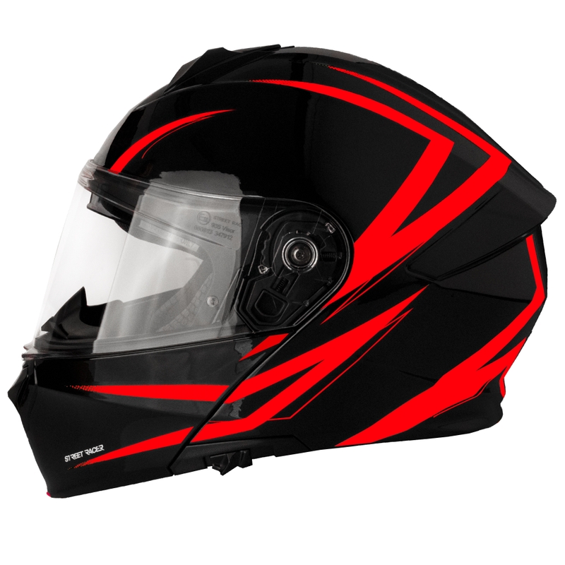 Kask motocyklowy składany Street Racer Fury czarno-czerwony