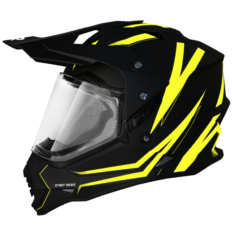 Kask motocyklowy enduro Street Racer Ignite matowy czarno-fluo żółty